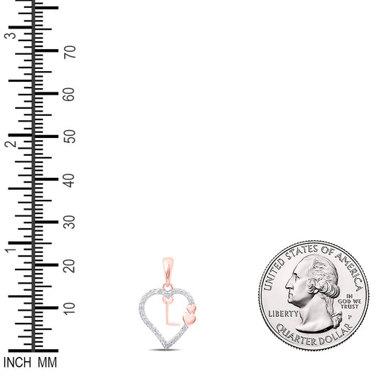 0.1 Ctw Natural Diamond Heart Dangle Initial Letter L Pendant in 10k Rose Gold