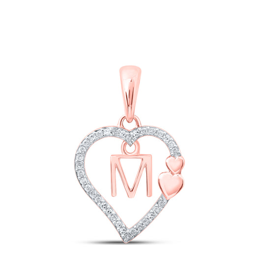 0.1 Ctw Natural Diamond Heart Dangle Initial Letter MPendant in 10k Rose Gold