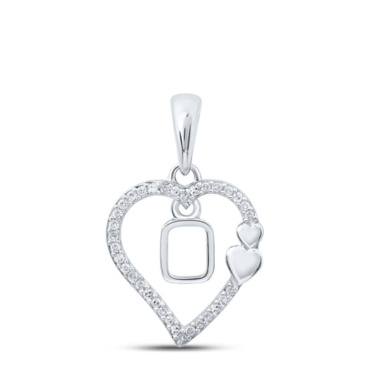 0.11 Ctw Natural Diamond Heart Dangle Initial Letter O Pendant in 10k White Gold