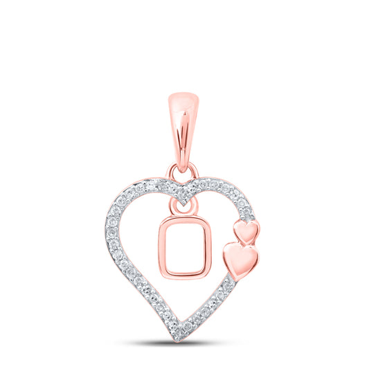 0.11 Ctw Natural Diamond Heart Dangle Initial Letter O Pendant in 10k Rose Gold