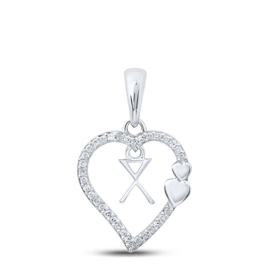 0.1 Ctw Natural Diamond Heart Dangle Initial Letter X Pendant in 10k White Gold