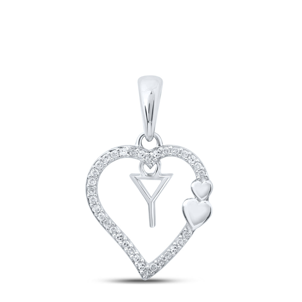 0.1 Ctw Natural Diamond Heart Dangle Initial Letter Y Pendant in 10k White Gold