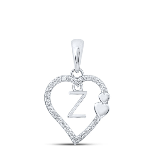 0.1 Ctw Natural Diamond 3 three Open Heart Dangle Initial Letter Z Pendant in 10k White Gold