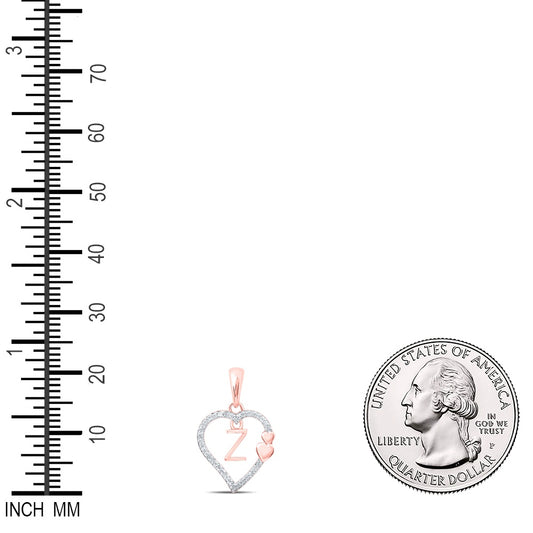 0.1 Ctw Natural Diamond 3 three Open Heart Dangle Initial Letter Z Pendant in 10k Rose Gold