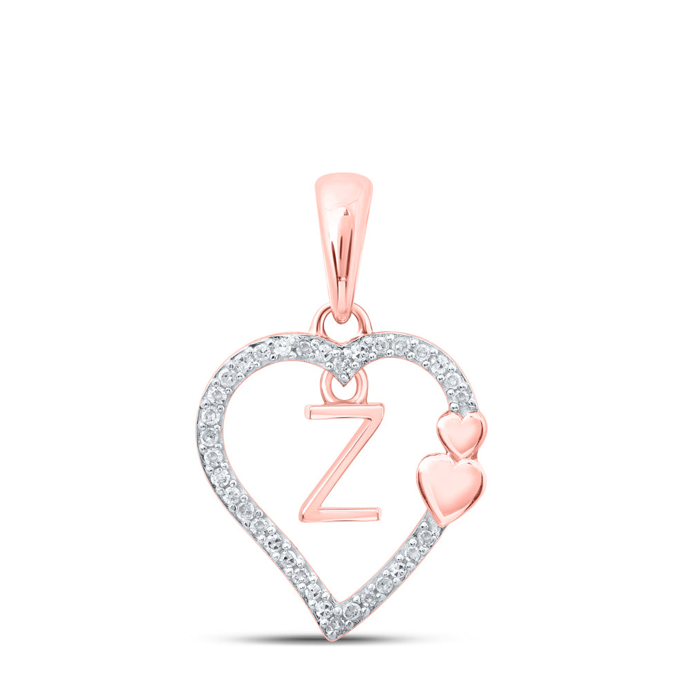 0.1 Ctw Natural Diamond 3 three Open Heart Dangle Initial Letter Z Pendant in 10k Rose Gold