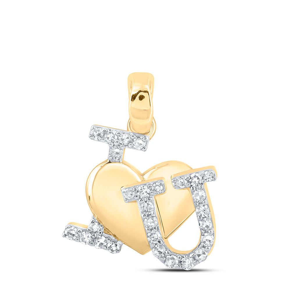 0.17 Ctw Natural Diamond I Love You Heart Pendant in 10k Yellow Gold