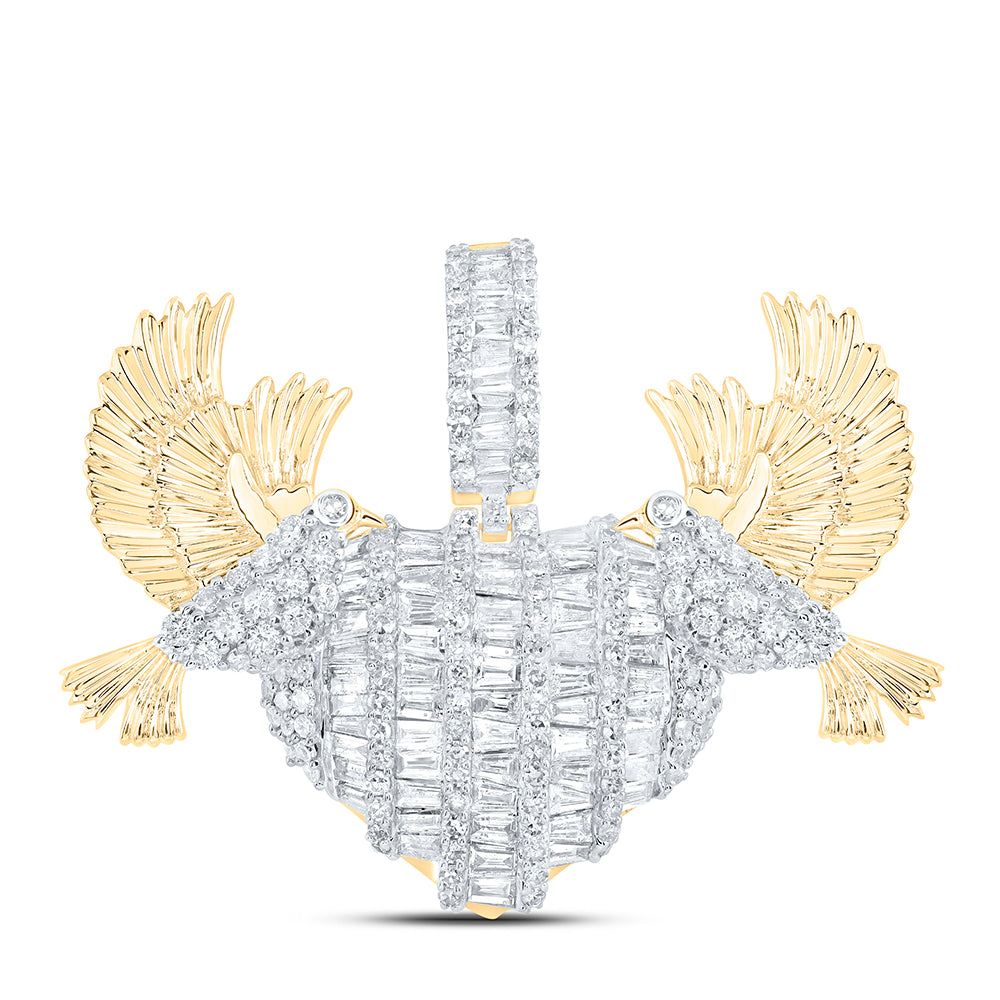 2.34 Ctw Natural Diamond Heart Eagle Hiphop Pendant in 10k Yellow Gold
