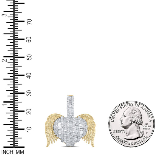 2 Ctw Natural Diamond Wings Heart Pendant in 10k Yellow Gold