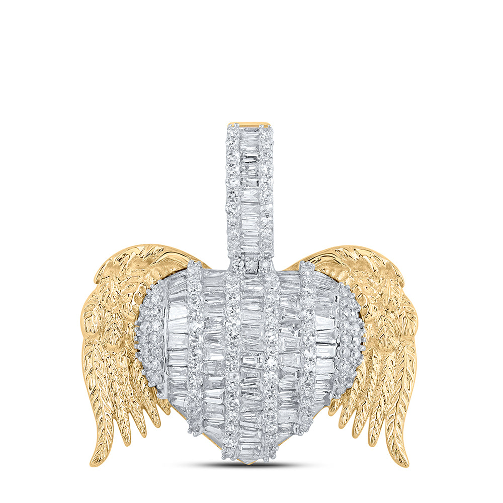 2 Ctw Natural Diamond Wings Heart Pendant in 10k Yellow Gold