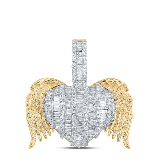 2 Ctw Natural Diamond Wings Heart Pendant in 10k Yellow Gold