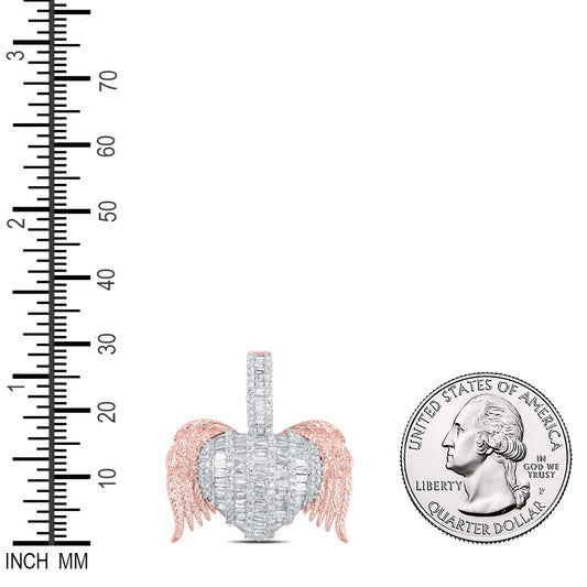 2 Ctw Natural Diamond Wings Heart Pendant in 10k Rose Gold