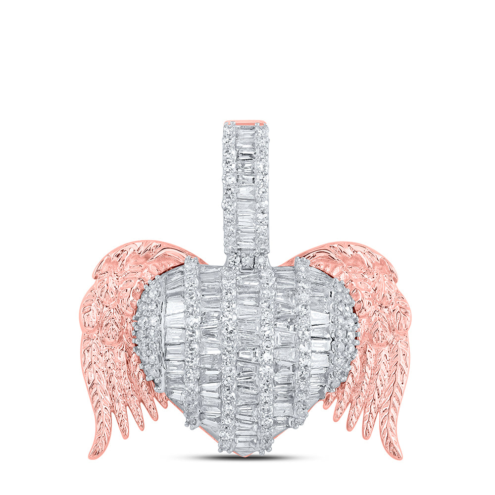 2 Ctw Natural Diamond Wings Heart Pendant in 10k Rose Gold