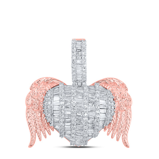 2 Ctw Natural Diamond Wings Heart Pendant in 10k Rose Gold