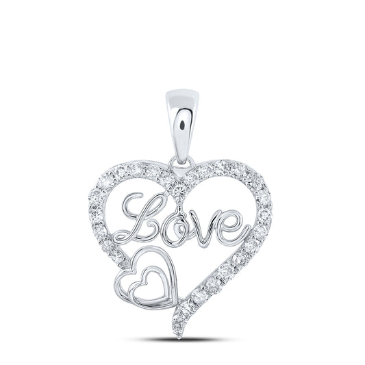 0.38 Ctw Natural Diamond Love Three 3 Open Heart Pendant in 10k White Gold