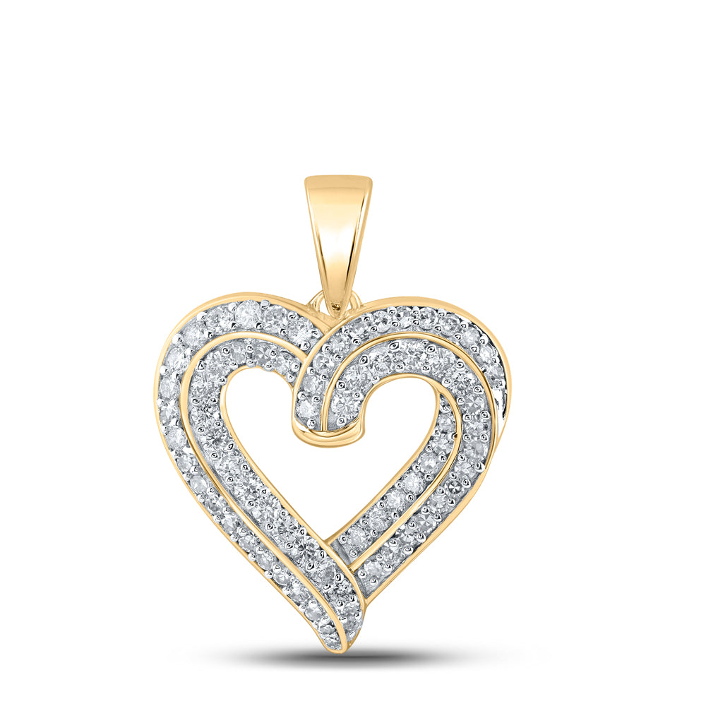 0.61 Ctw Natural Diamond Open Heart Pendant in 10k Yellow Gold