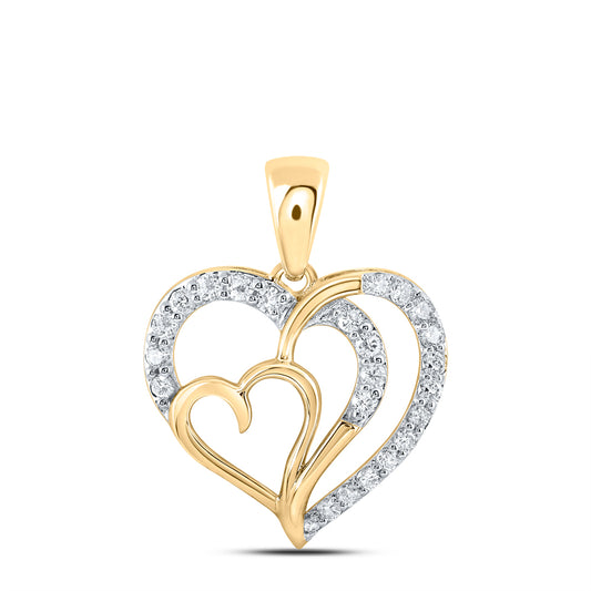 0.32 Ctw Natural Diamond Three 3 Open Heart Pendant in 10k Yellow Gold