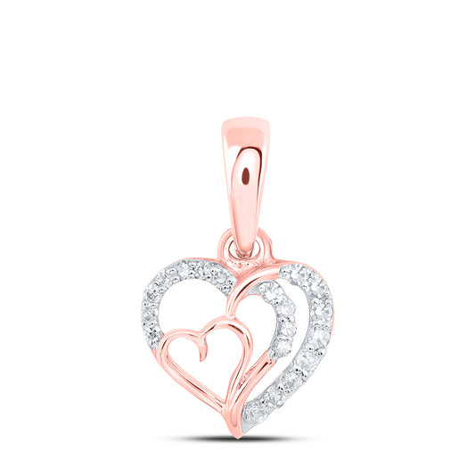 0.11 Ctw Natural Diamond Three 3 Open Heart Pendant in 10k Rose Gold