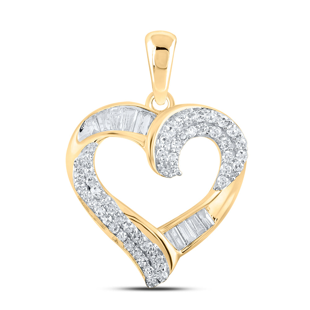 0.46 Ctw Natural Diamond Open Heart Pendant in 10k Yellow Gold