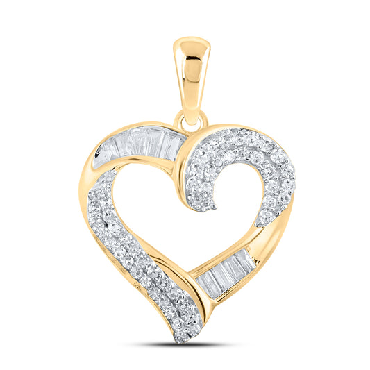 0.46 Ctw Natural Diamond Open Heart Pendant in 10k Yellow Gold