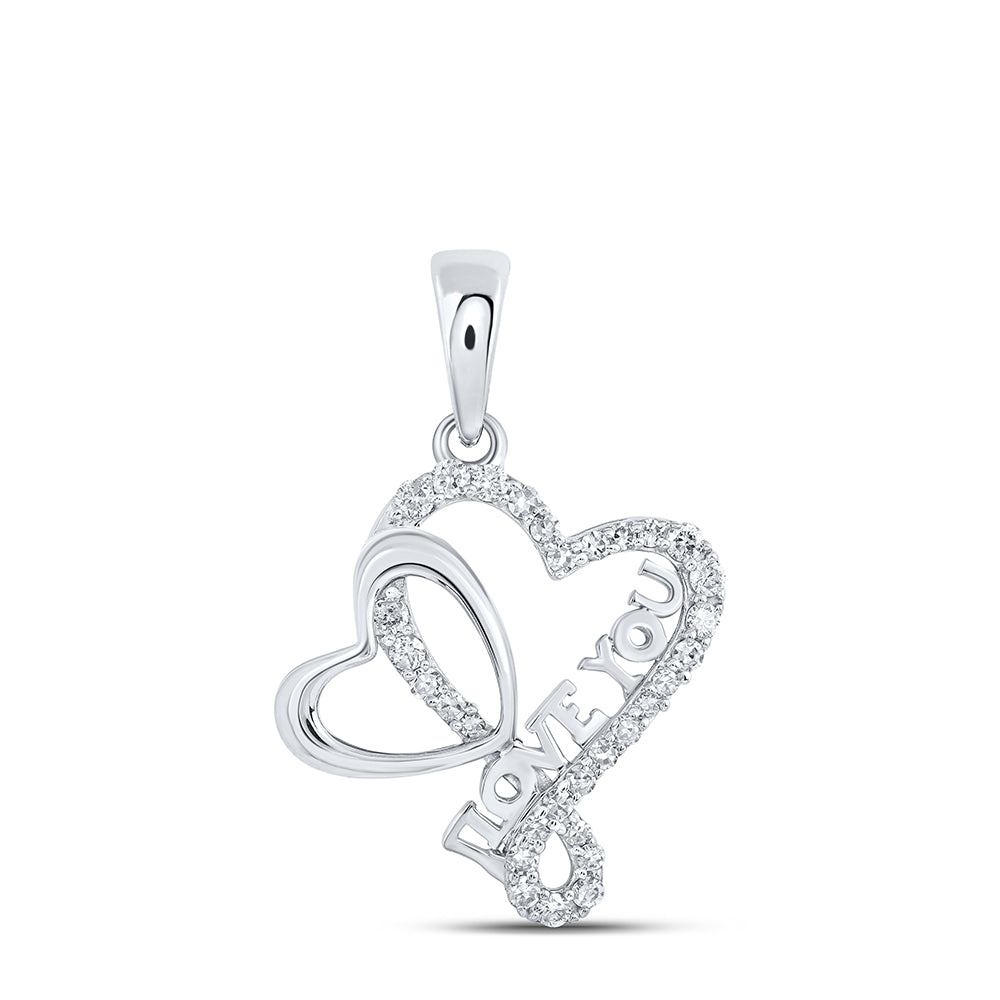 0.23 Ctw Natural Diamond Open Heart I Love You Pendant in 10k White Gold