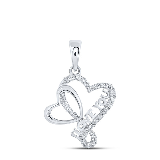 0.23 Ctw Natural Diamond Open Heart I Love You Pendant in 10k White Gold