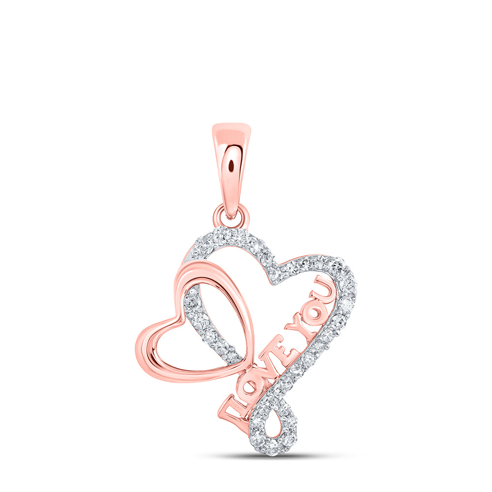 0.23 Ctw Natural Diamond Open Heart I Love You Pendant in 10k Rose Gold