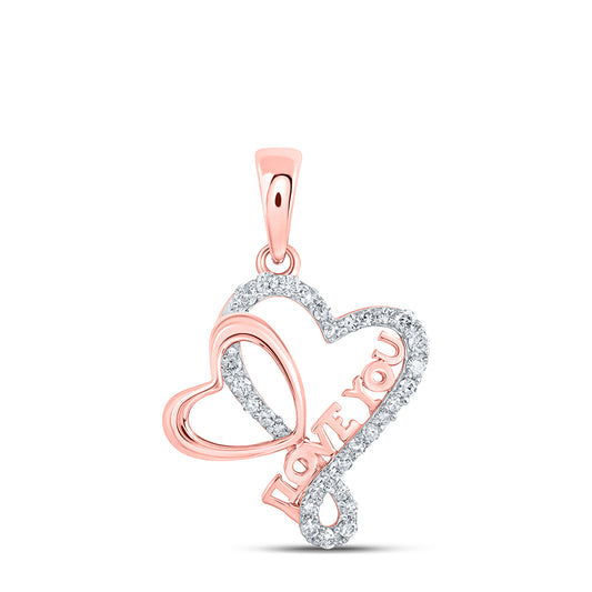 0.23 Ctw Natural Diamond Open Heart I Love You Pendant in 10k Rose Gold