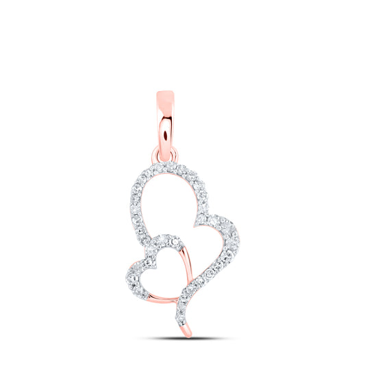 0.16 Ctw Natural Diamond Double Heart Gift Pendant in 10k Rose Gold