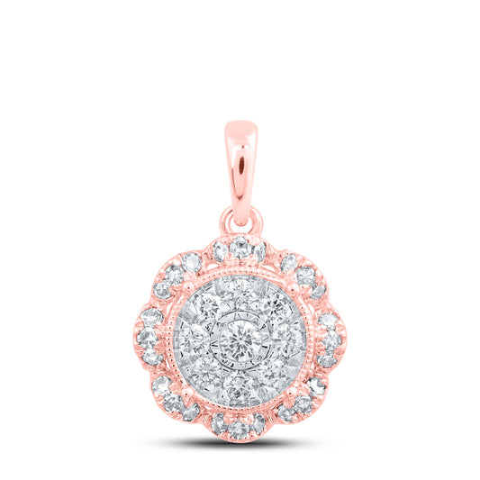0.32 Ctw Natural Diamond Flower Round Shaped Pendant in 10k Rose Gold