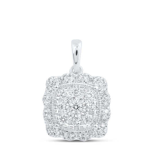 0.34 Ctw Natural Diamond Fashion Cluster Pendant in 10k White Gold