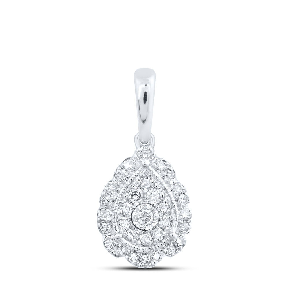 0.21 Ctw Natural Diamond Teardrop Gift Pendant in 10k White Gold