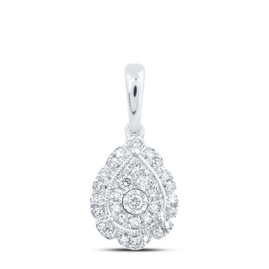 0.21 Ctw Natural Diamond Teardrop Gift Pendant in 10k White Gold