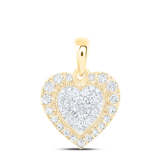0.28 Ctw Natural Diamond Cluster Heart Pendant in 10k Yellow Gold