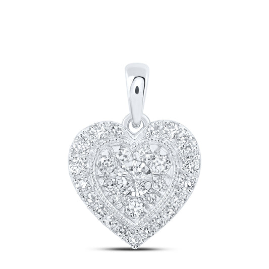 0.28 Ctw Natural Diamond Cluster Heart Pendant in 10k White Gold