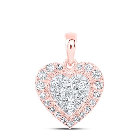0.28 Ctw Natural Diamond Cluster Heart Pendant in 10k Rose Gold