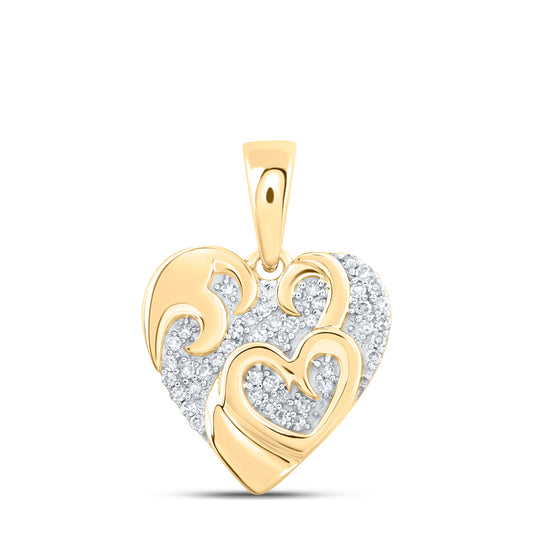0.12 Ctw Natural Diamond Cluster Heart Pendant in 10k Yellow Gold