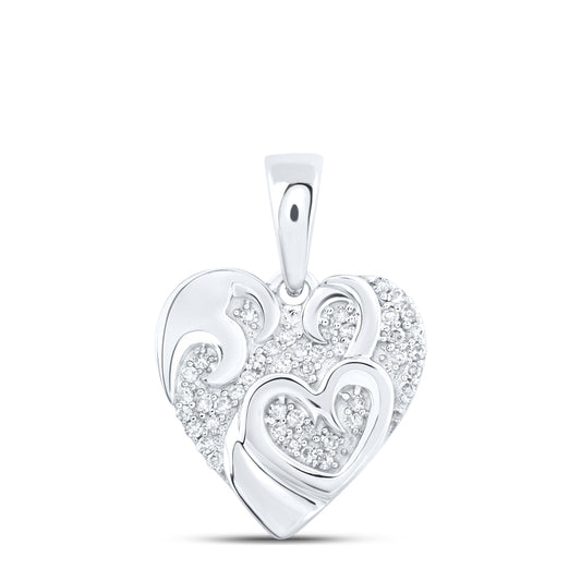 0.12 Ctw Natural Diamond Cluster Heart Pendant in 10k White Gold