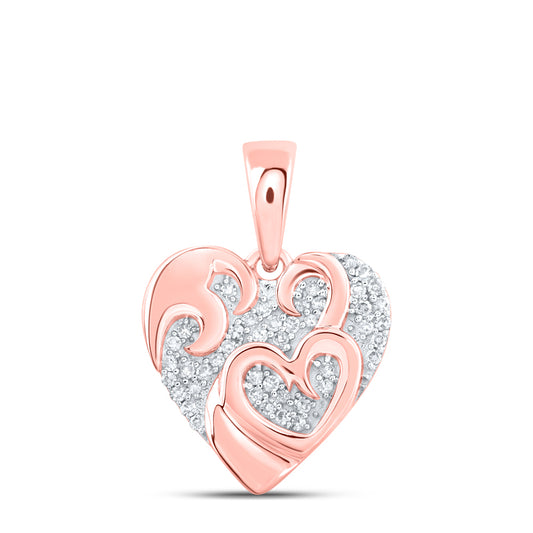 0.12 Ctw Natural Diamond Cluster Heart Pendant in 10k Rose Gold