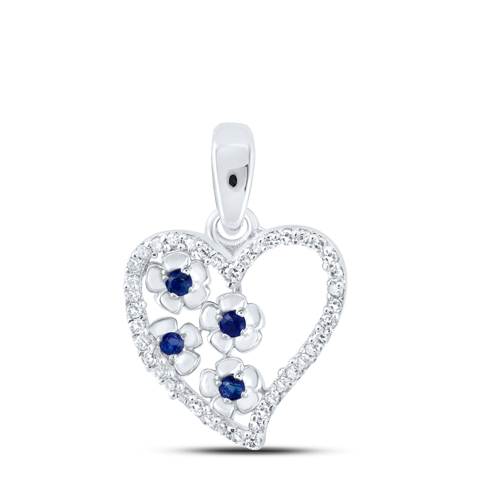 0.13 Ctw Natural Diamond Blue 4 Four Flower Open Heart Pendant in 10k White Gold