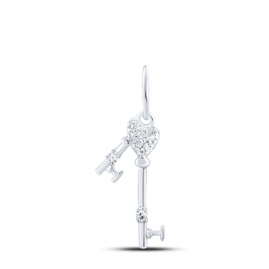 0.05 Ctw Natural Diamond Heart Key Gift Pendant in 10k White Gold