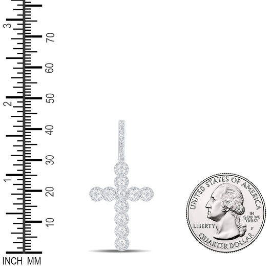 0.79 Ctw Natural Diamond Cross Religious Charm Pendant in 10k White Gold