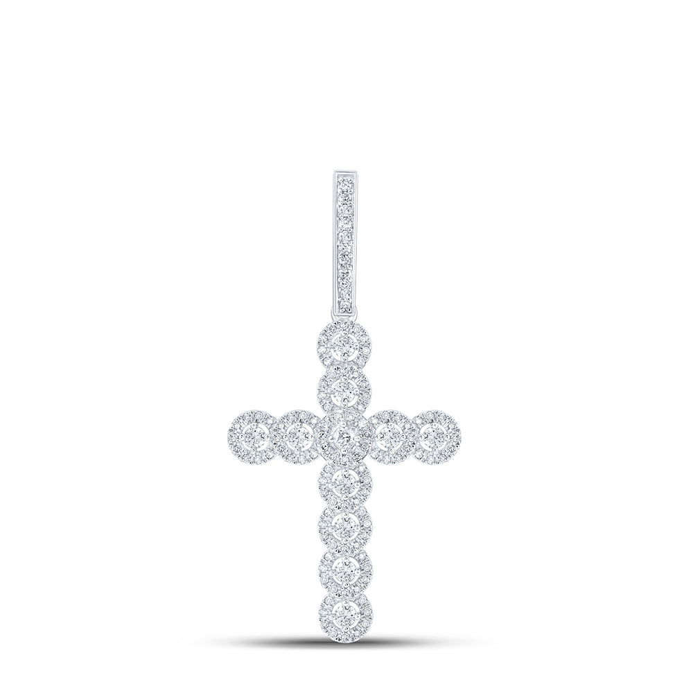 0.79 Ctw Natural Diamond Cross Religious Charm Pendant in 10k White Gold