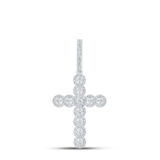 0.79 Ctw Natural Diamond Cross Religious Charm Pendant in 10k White Gold