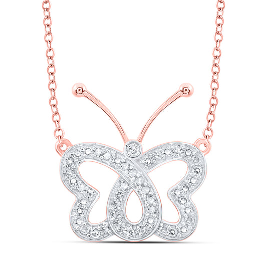 0.25 Ctw Natural Diamond Open Butterfly Animal Pendant in 10k Rose Gold