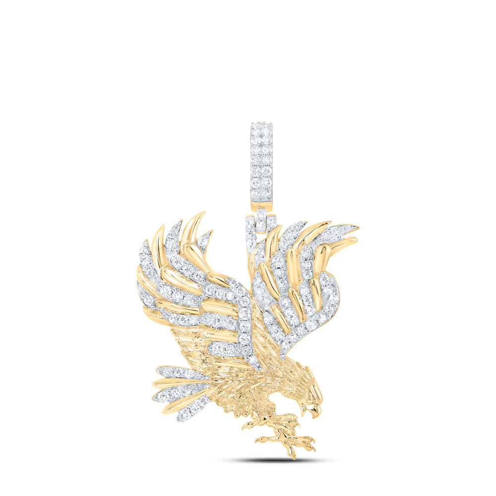 0.91 Ctw Natural Diamond Eagle Animal Bird Pendant in 10k Yellow Gold