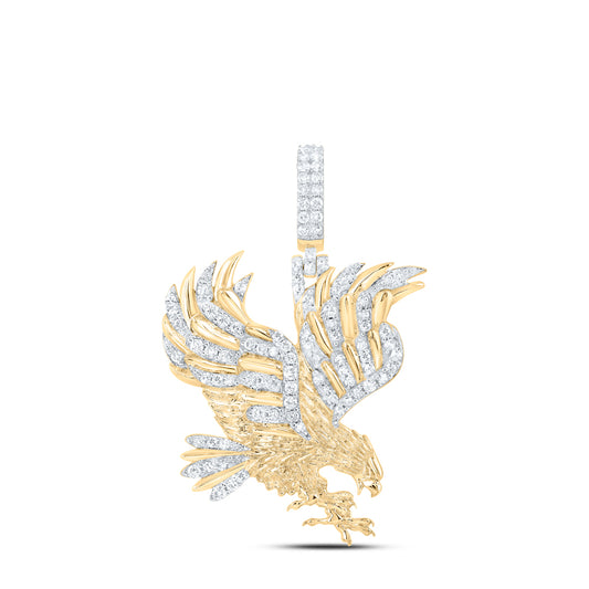 0.91 Ctw Natural Diamond Eagle Animal Bird Pendant in 10k Yellow Gold