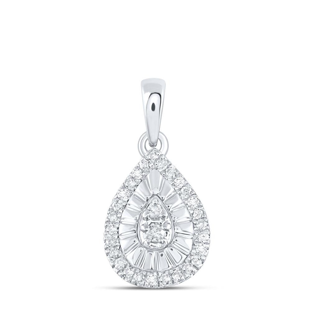 0.12 Ctw Natural Diamond Teardrop Center Illusion Setting Pendant in Sterling Silver