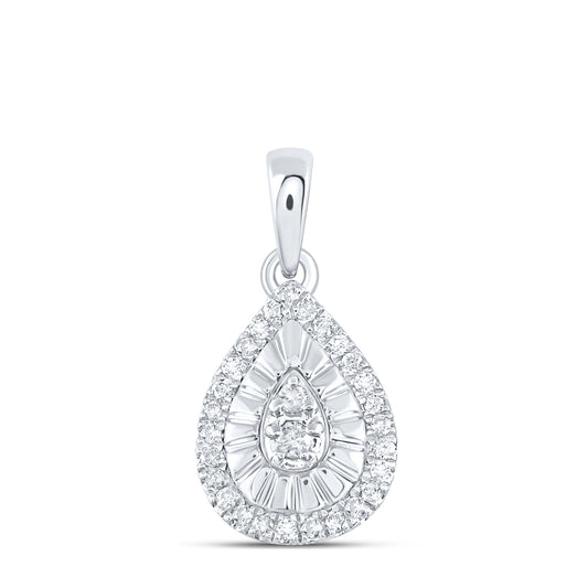 0.12 Ctw Natural Diamond Teardrop Center Illusion Setting Pendant in Sterling Silver