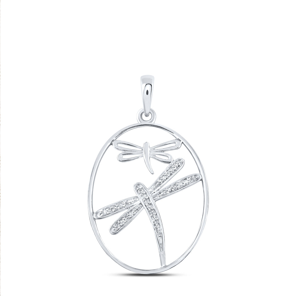 0.1 Ctw Natural Diamond Dragonfly Medallion Pendant in Sterling Silver