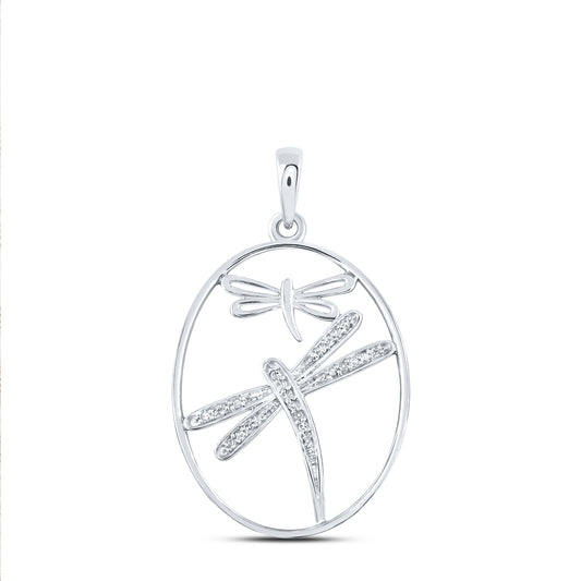 0.1 Ctw Natural Diamond Dragonfly Medallion Pendant in Sterling Silver
